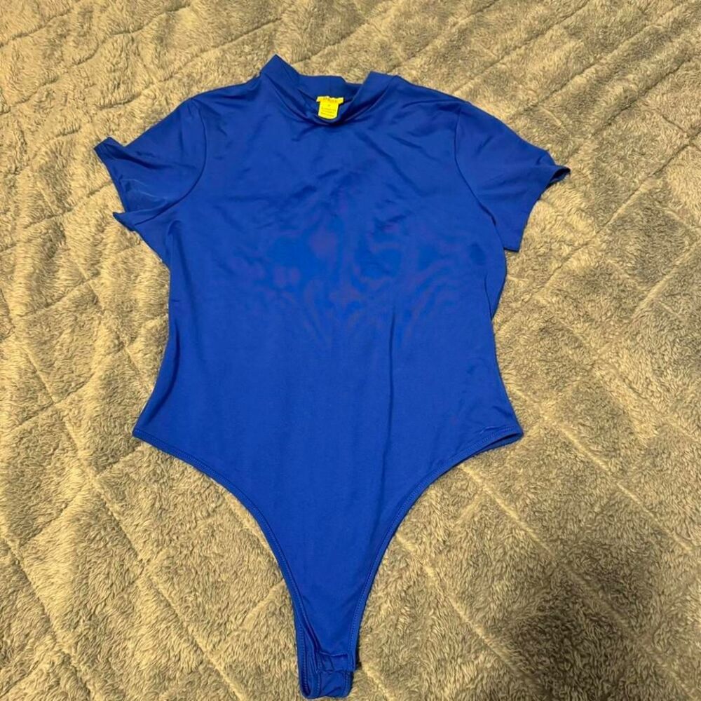 Daisy 1X Blue Mockneck Short Sleeve Bodysuit